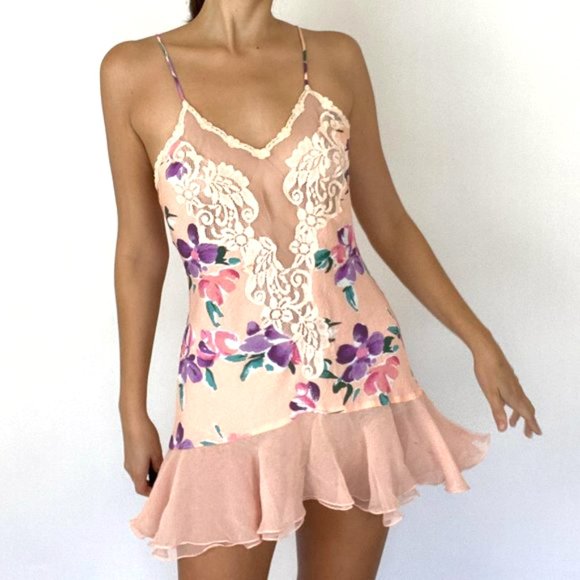 Victoria's Secret Dresses & Skirts - Vintage Peach Floral Ruffle Lace Mini Slip Dress